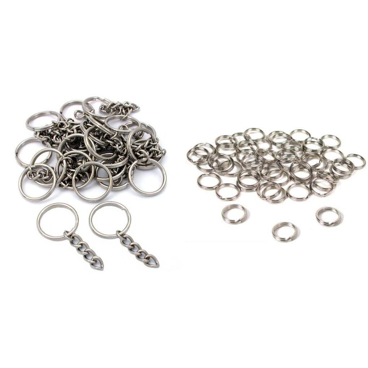 Nickel Plated Key Chain Rings W/ Chain & Split Rings Jewelry